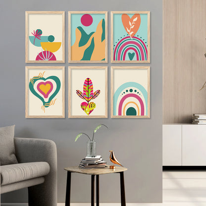 Boho-Inspired Wall Art Prints with Frame for Living Room Bedroom Home and Office Wall Decor Set of 6