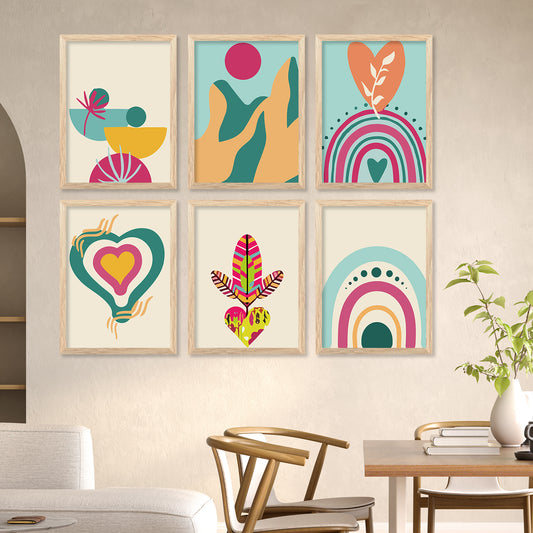 Boho-Inspired Wall Art Prints with Frame for Living Room Bedroom Home and Office Wall Decor Set of 6