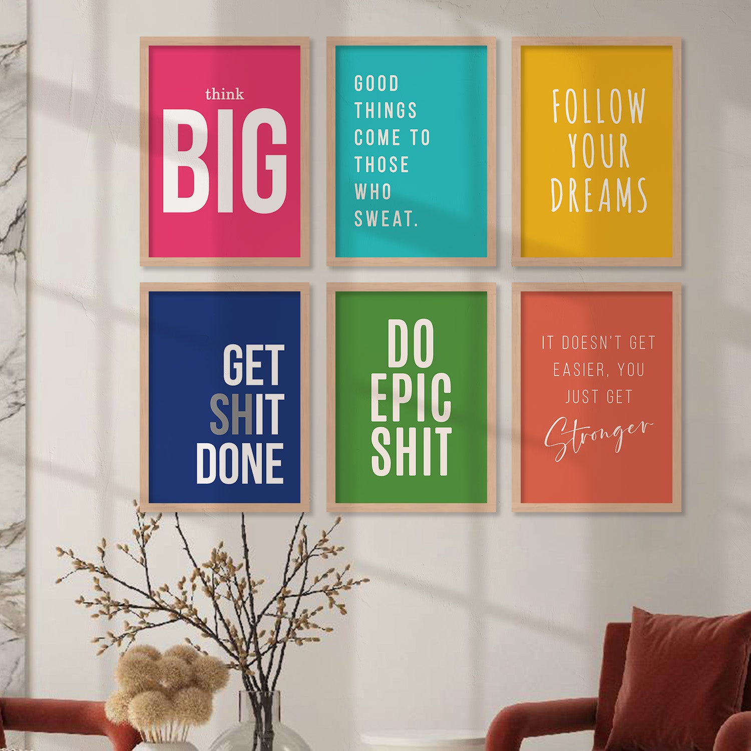 Color Motivation Style Motivational Quotes Vibrant Colors Posters with Frame for Office Livin ...