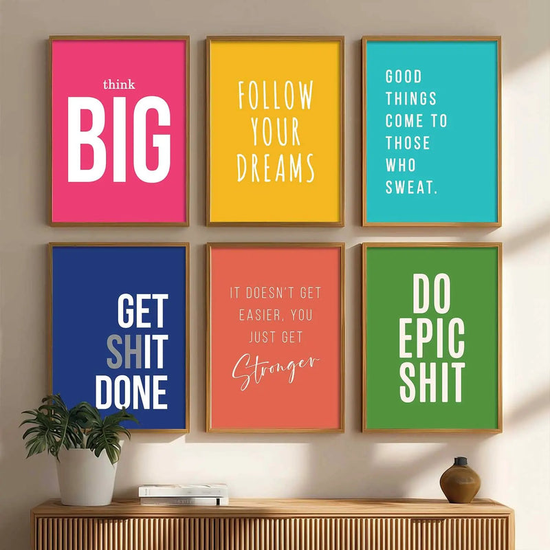 Motivational Quotes Vibrant Colors Posters with Frame for Office Living Room Bedroom Study Room School Wall Decor Set of 6