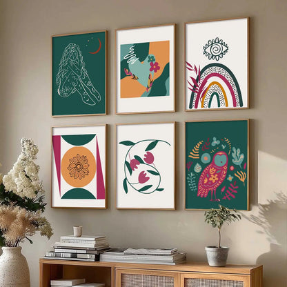 Boho Framed Wall Art Prints | Set of 6 | Home Decor