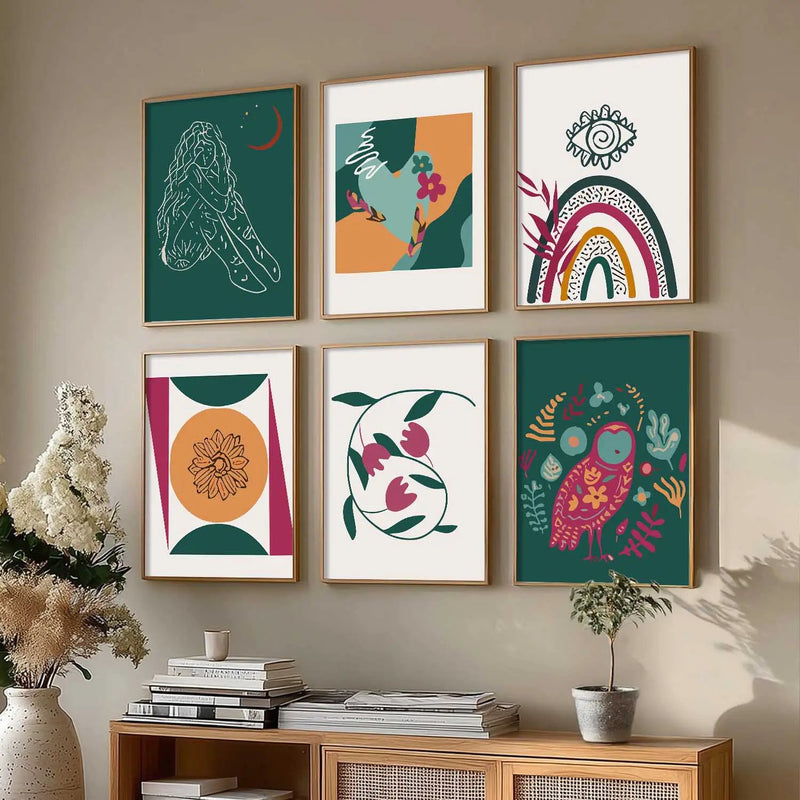 Boho Framed Wall Art Prints | Set of 6 | Home Decor