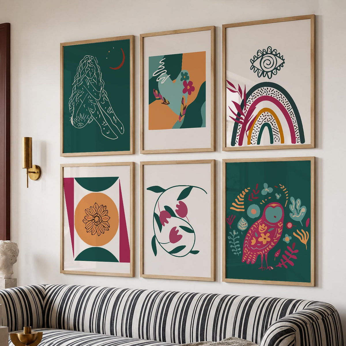 Abstract Shape Boho Bold Wall Art Set of 6 Framed Prints