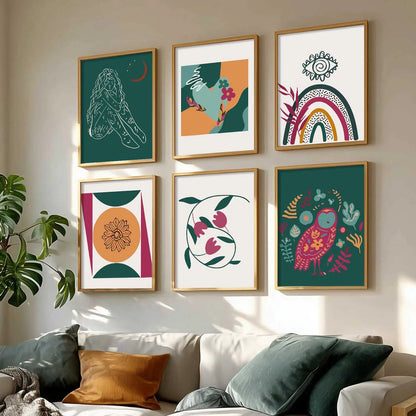 Boho Framed Wall Art Prints | Set of 6 | Home Decor