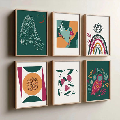 Boho Framed Wall Art Prints | Set of 6 | Home Decor