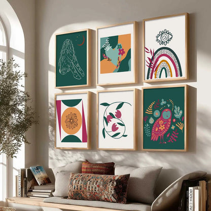 Boho Framed Wall Art Prints | Set of 6 | Home Decor