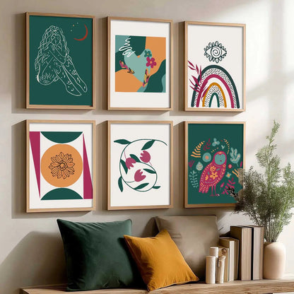 Boho Framed Wall Art Prints | Set of 6 | Home Decor