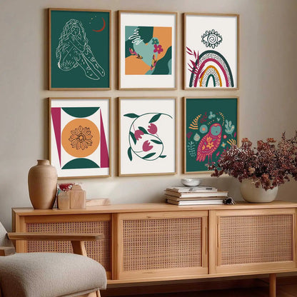 Boho Framed Wall Art Prints | Set of 6 | Home Decor