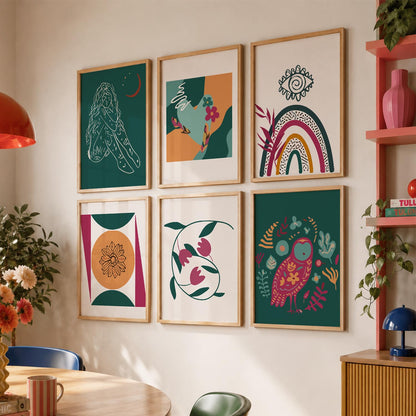 Abstract Shape Boho Bold Wall Art Set of 6 Framed Prints
