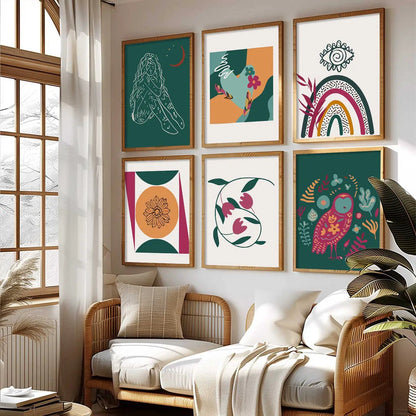 Boho Framed Wall Art Prints | Set of 6 | Home Decor