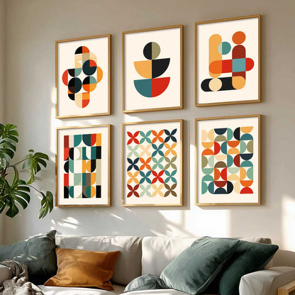Vibrant Geometric Inspired Wall Art Prints with Frame for Living Room Bedroom Home and Office Wall Decor Set of 6
