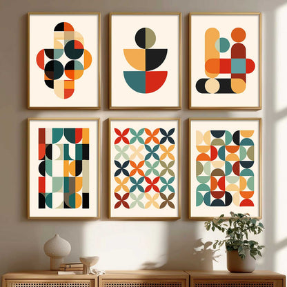 Vibrant Geometric Inspired Wall Art Prints with Frame for Living Room Bedroom Home and Office Wall Decor Set of 6