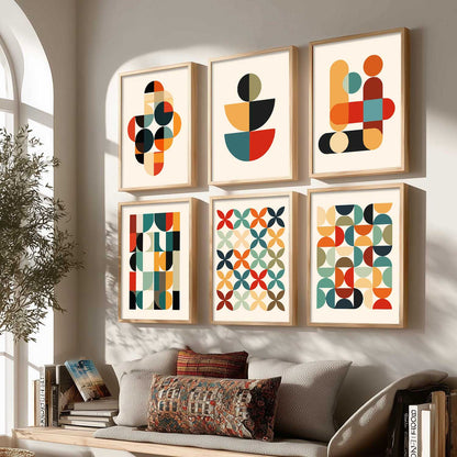 Vibrant Geometric Inspired Wall Art Prints with Frame for Living Room Bedroom Home and Office Wall Decor Set of 6