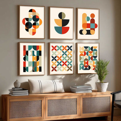 Vibrant Geometric Inspired Wall Art Prints with Frame for Living Room Bedroom Home and Office Wall Decor Set of 6