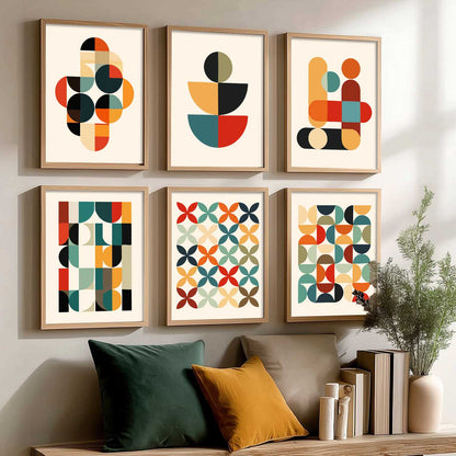 Vibrant Geometric Inspired Wall Art Prints with Frame for Living Room Bedroom Home and Office Wall Decor Set of 6