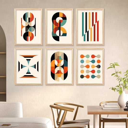 Vibrant Geometric Inspired Wall Art Prints with Frame for Living Room Bedroom Home and Office Wall Decor Set of 6
