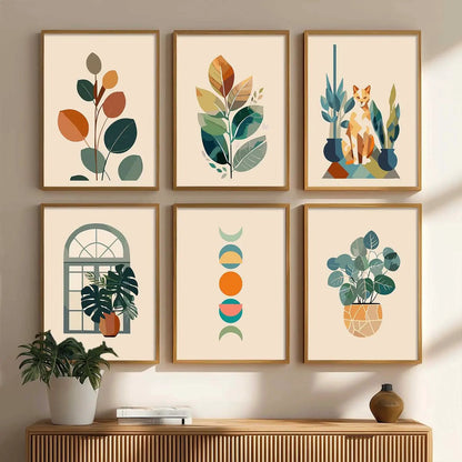 Boho Framed Wall Art Prints | Set of 6 | Home Decor