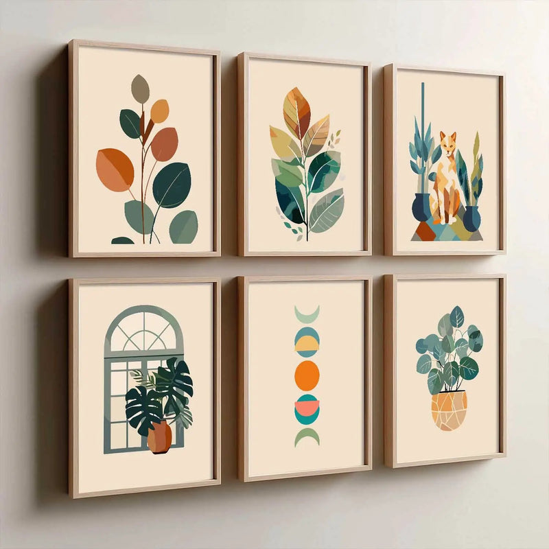 Boho Framed Wall Art Prints | Set of 6 | Home Decor