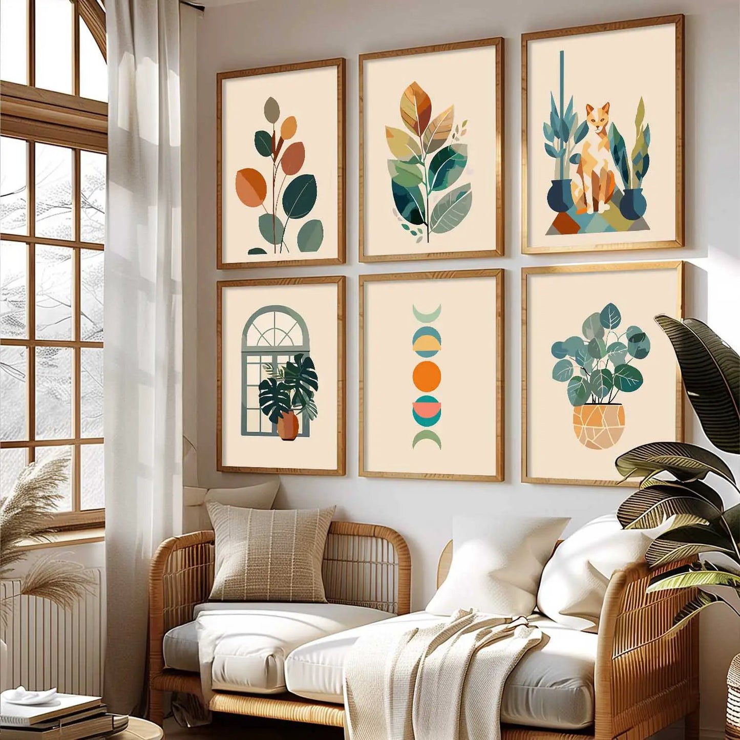 Boho Framed Wall Art Prints | Set of 6 | Home Decor