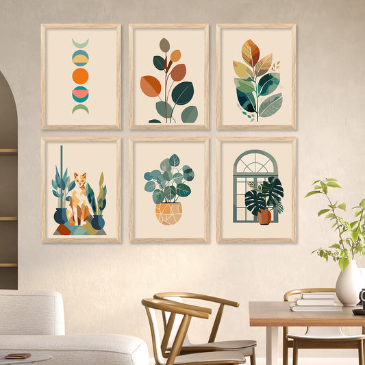 Boho Wall Art Prints with Frame for Living Room Bedroom Home and Office Wall Decor Set of 6