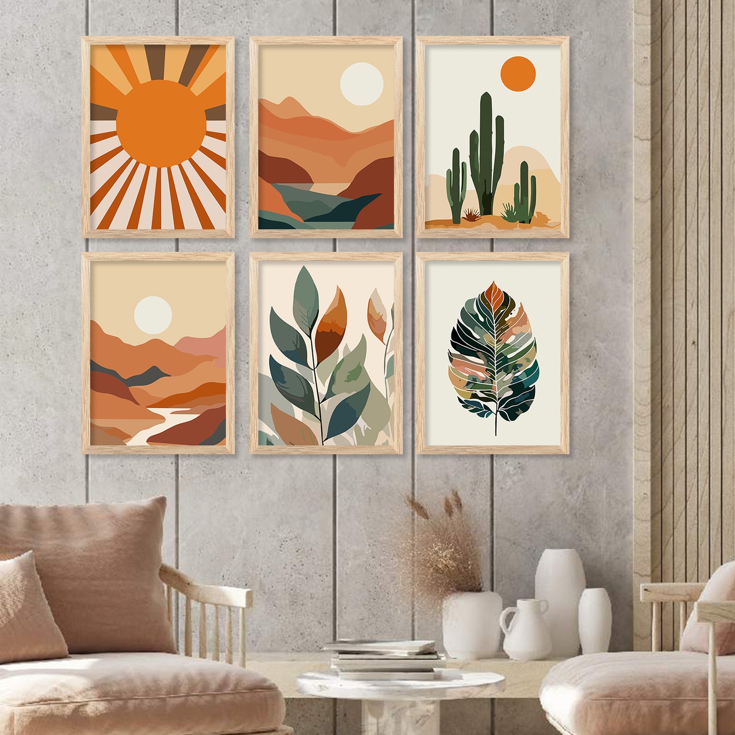 Boho Wall Art Prints with Frame for Living Room Bedroom Home and Office Wall Decor Set of 6