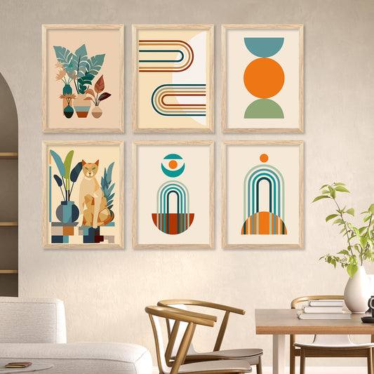 Boho Wall Art Prints with Frame for Living Room Bedroom Home and Office Wall Decor Set of 6