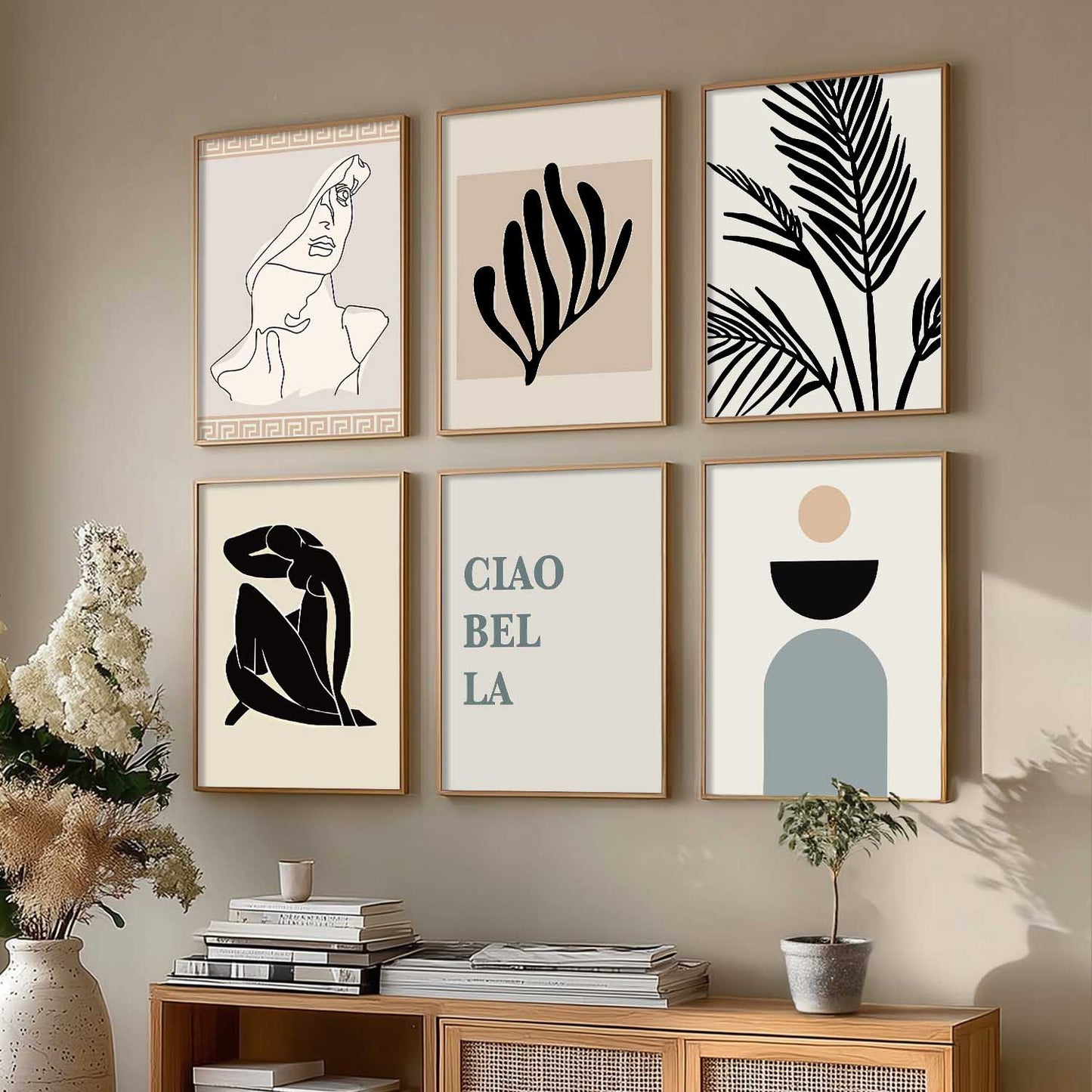 Minimal Art Prints with Frame for Living Room Bedroom Home Wall Decor Set of 6