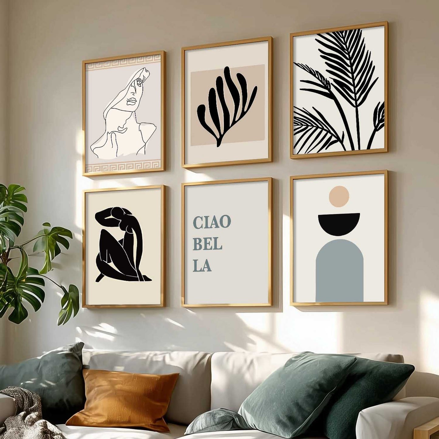 Minimal Art Prints with Frame for Living Room Bedroom Home Wall Decor Set of 6