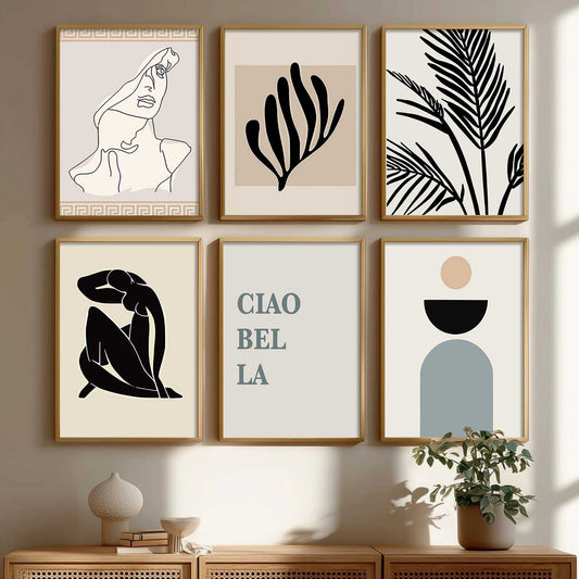Minimal Art Prints with Frame for Living Room Bedroom Home Wall Decor Set of 6