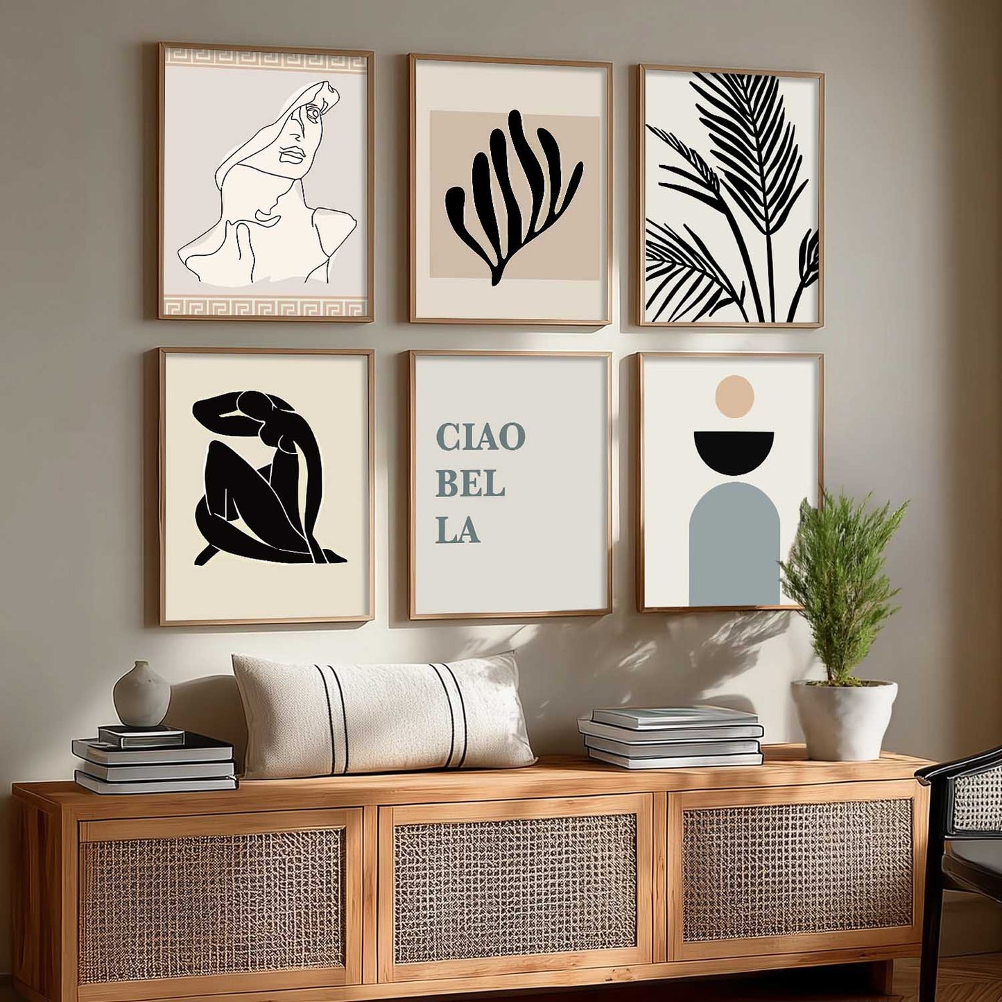 Minimal Art Prints with Frame for Living Room Bedroom Home Wall Decor Set of 6