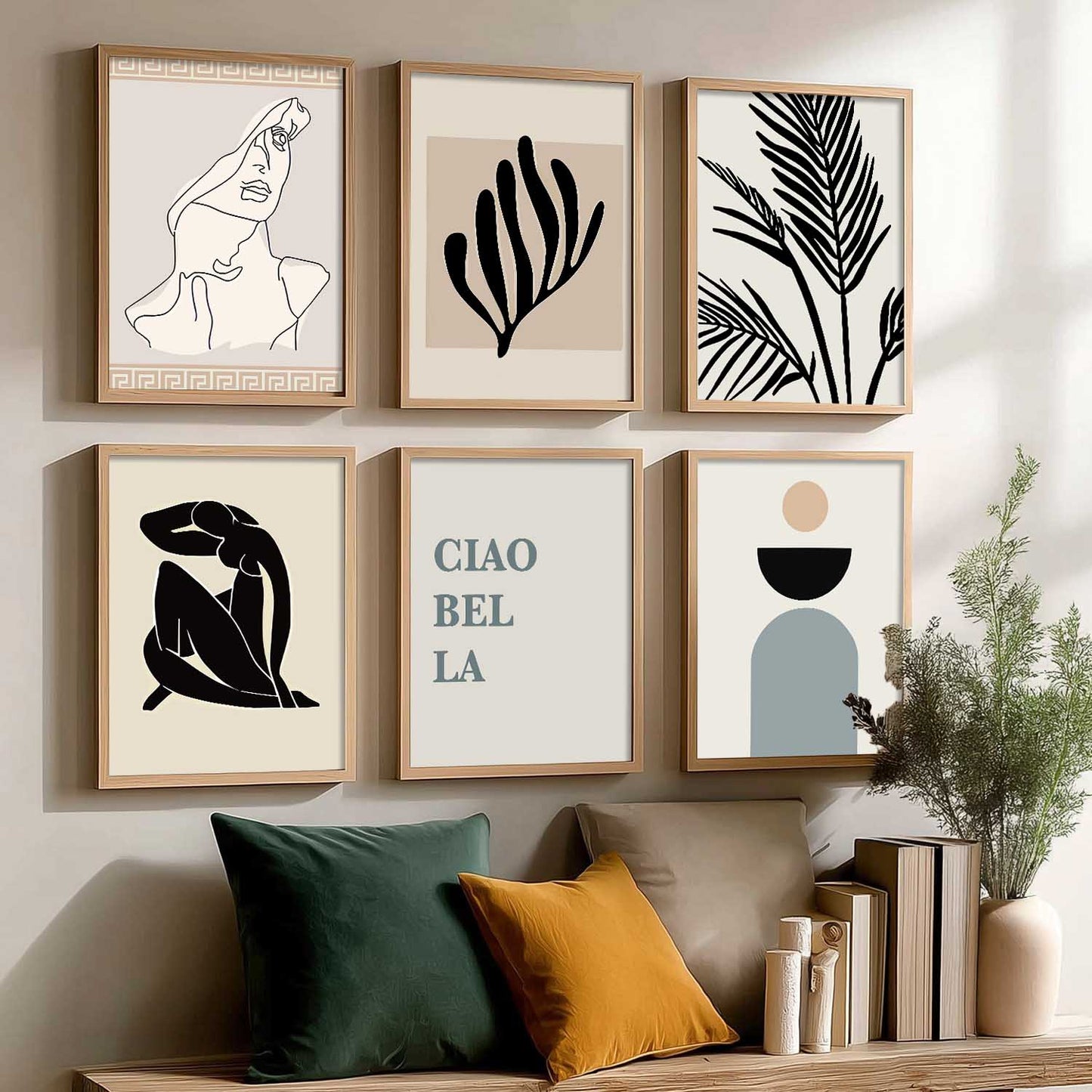 Minimal Art Prints with Frame for Living Room Bedroom Home Wall Decor Set of 6
