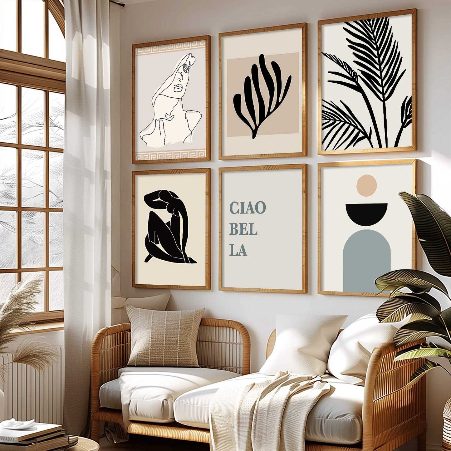 Minimal Art Prints with Frame for Living Room Bedroom Home Wall Decor Set of 6