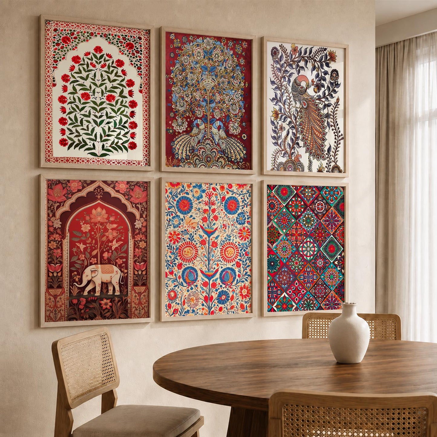 Traditional Indian Art Framed Prints for Elegant Home Decor Set of 6