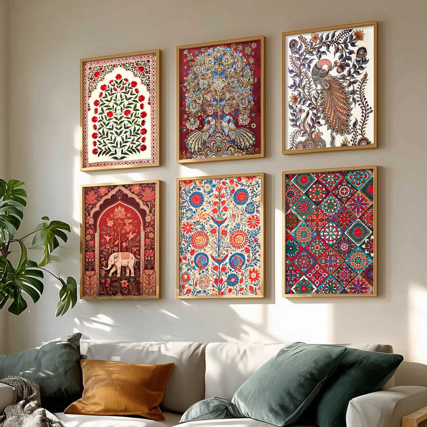 Traditional Indian Art Framed Prints for Elegant Home Decor Set of 6