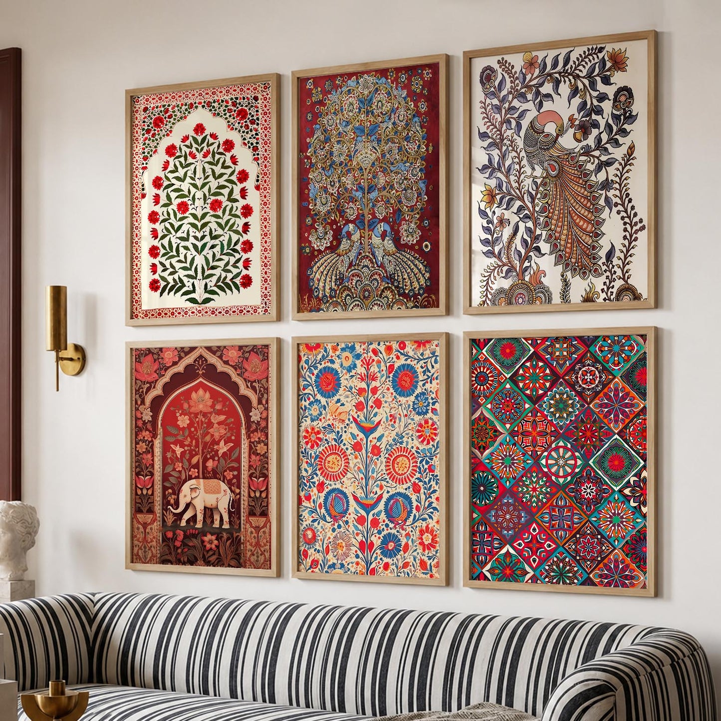 Traditional Indian Art Framed Prints for Elegant Home Decor Set of 6