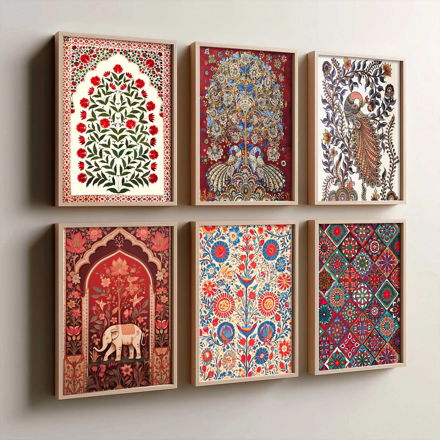 Traditional Indian Art Framed Prints for Elegant Home Decor Set of 6