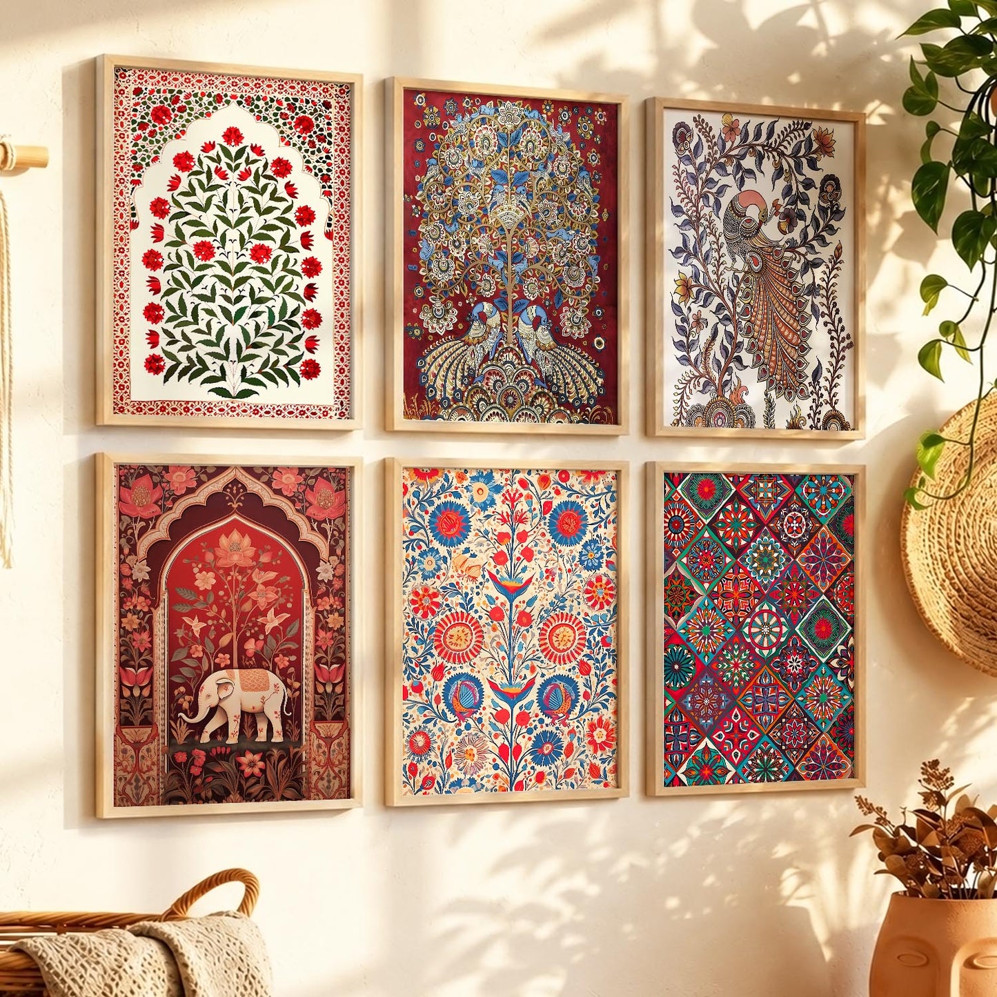 Traditional Indian Art Framed Prints for Elegant Home Decor Set of 6