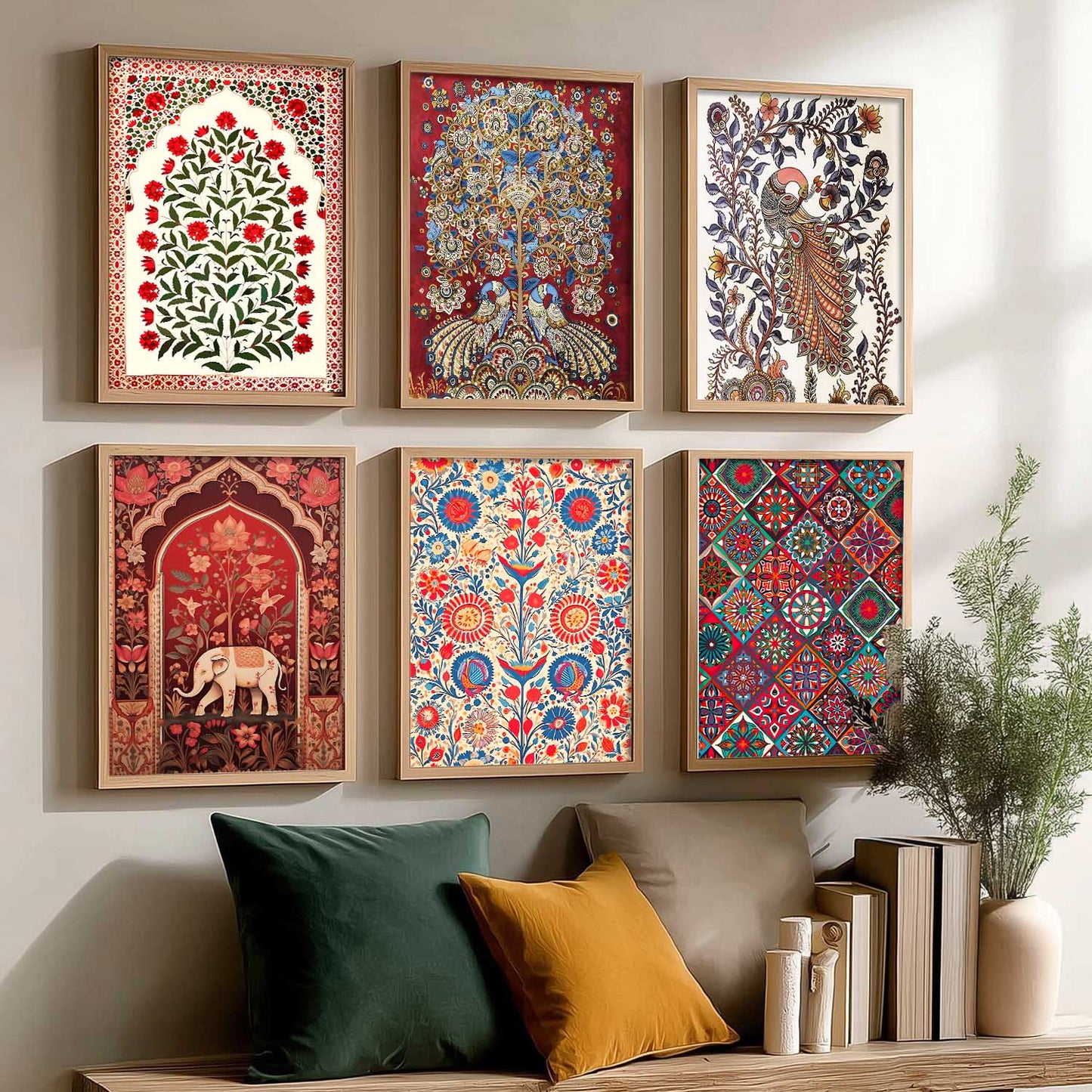 Traditional Indian Art Framed Prints for Elegant Home Decor Set of 6