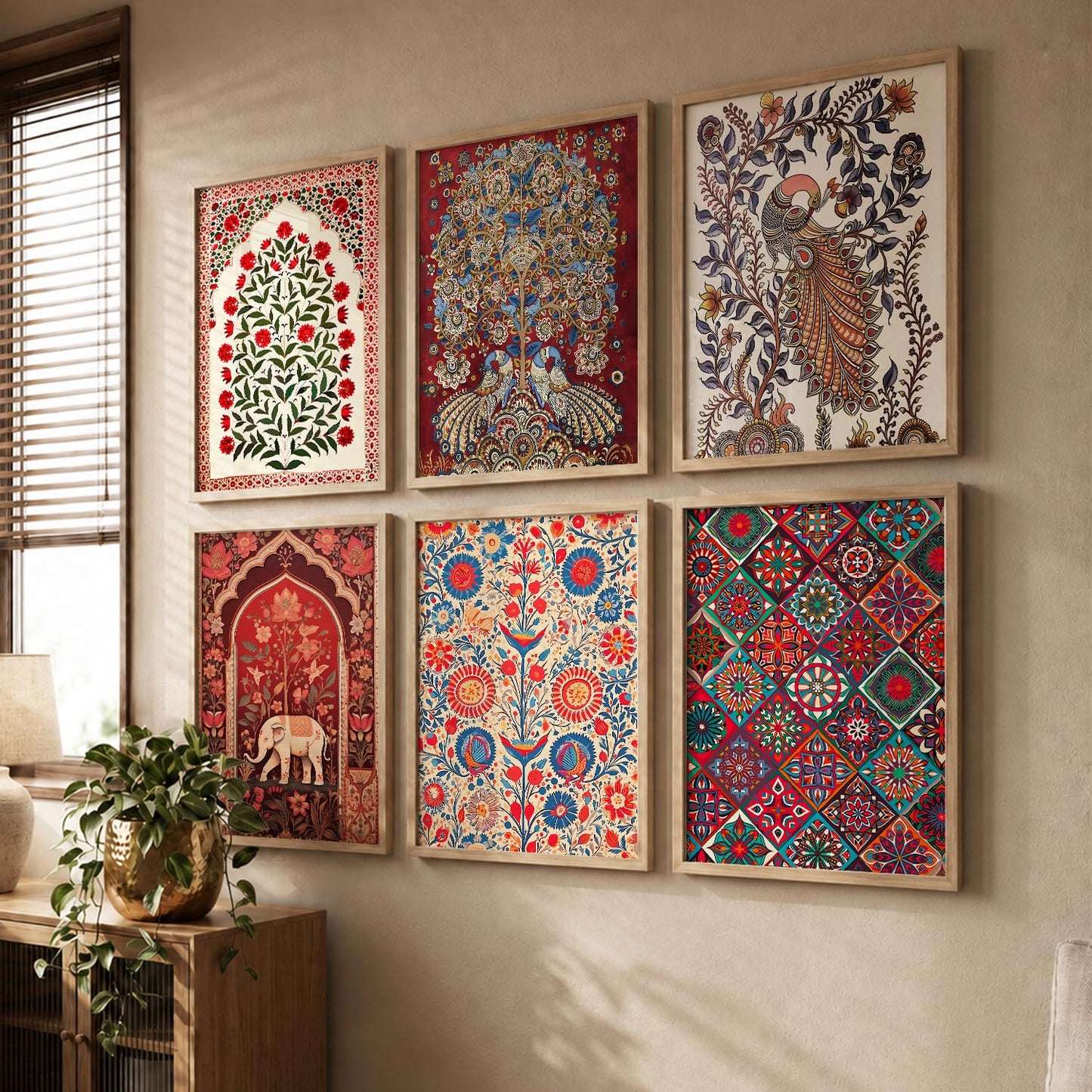 Traditional Indian Art Framed Prints for Elegant Home Decor Set of 6