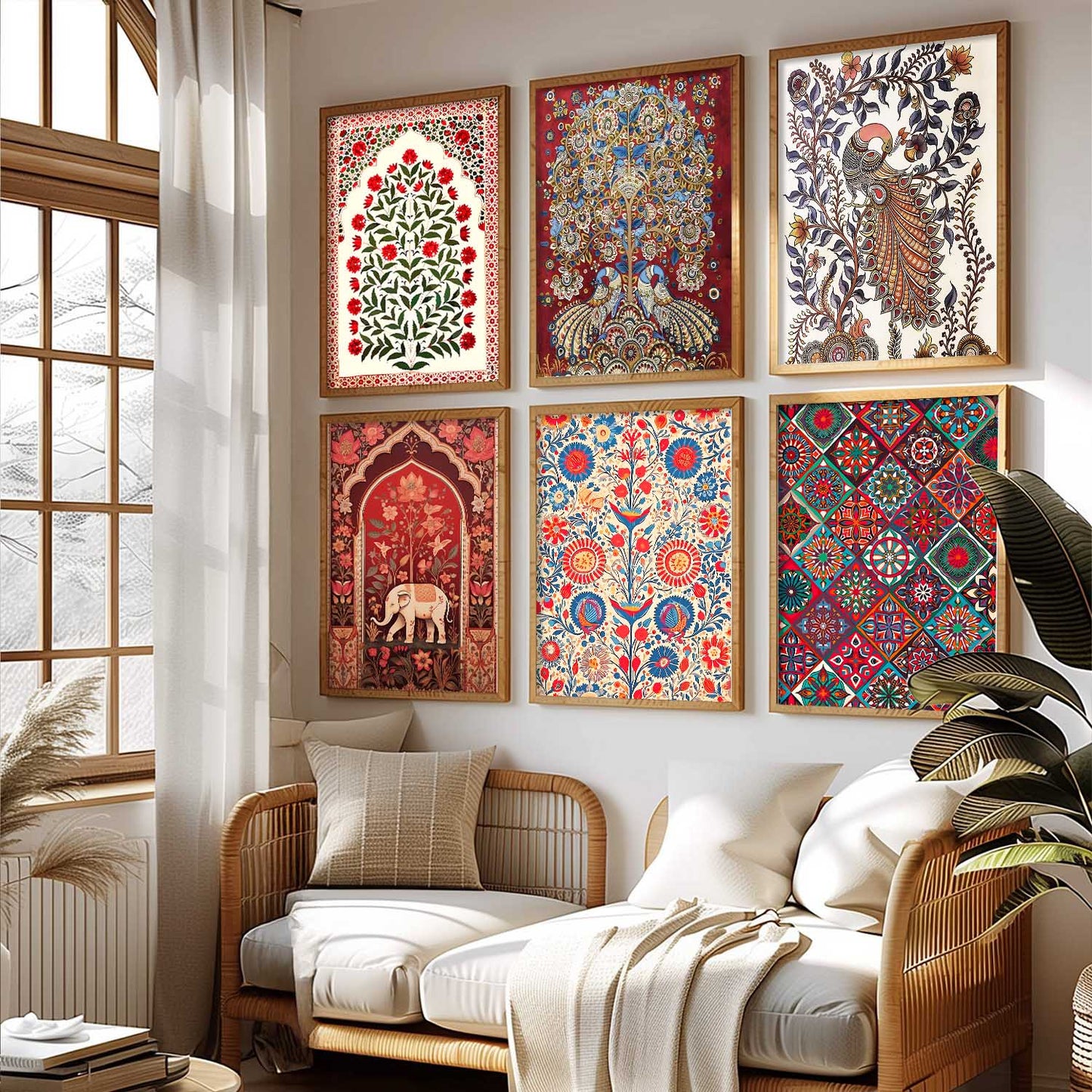 Traditional Indian Art Framed Prints for Elegant Home Decor Set of 6