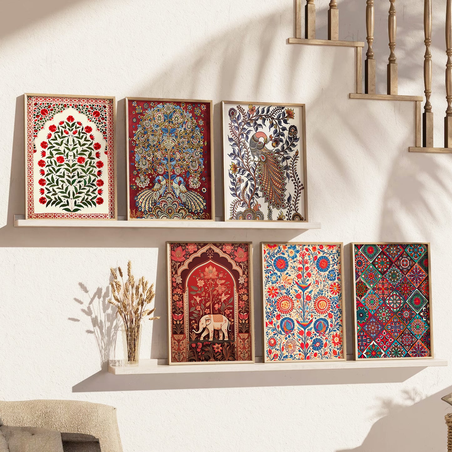 Traditional Indian Art Framed Paintings for Elegant Home Decor Set of 6
