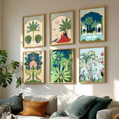 Traditional Indian Pichwai Art Framed Prints for Elegant Home Decor Set of 6