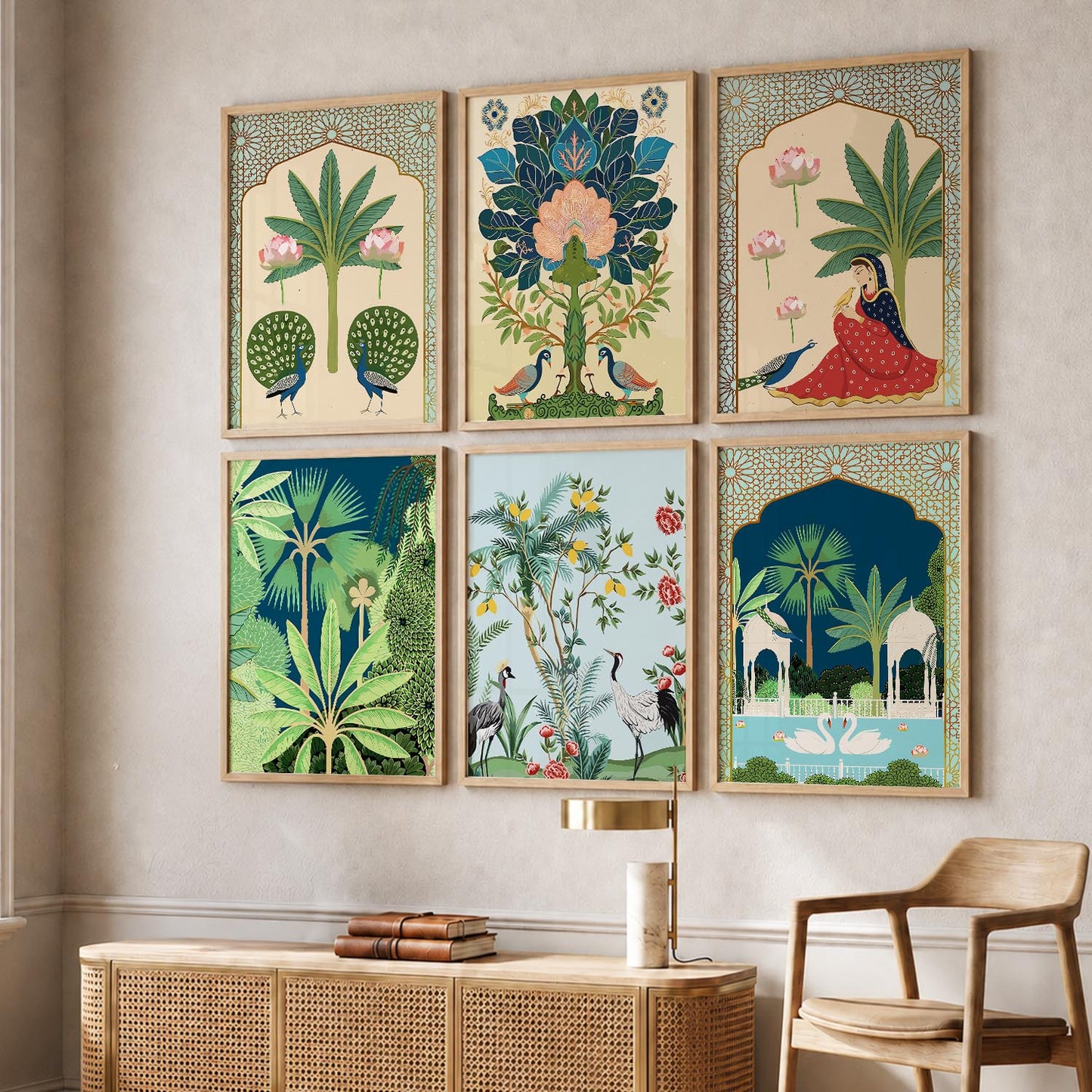 Traditional Indian Pichwai Art Framed Prints for Elegant Home Decor Set of 6