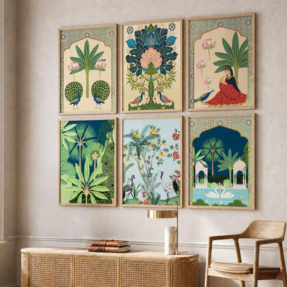 Traditional Indian Pichwai Art Framed Prints for Elegant Home Decor Set of 6