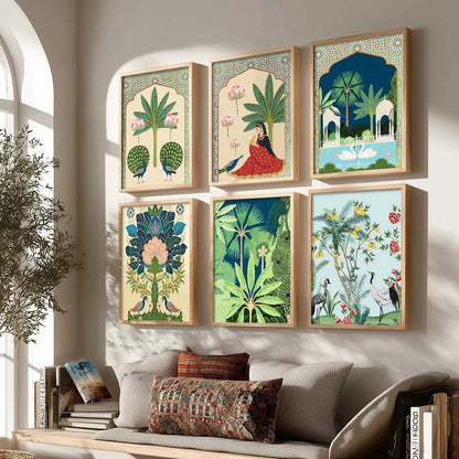 Traditional Indian Pichwai Art Framed Prints for Elegant Home Decor Set of 6