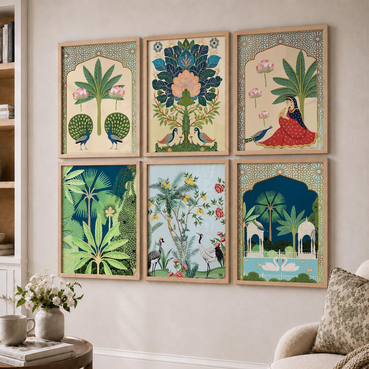 Traditional Indian Pichwai Art Framed Prints for Elegant Home Decor Set of 6