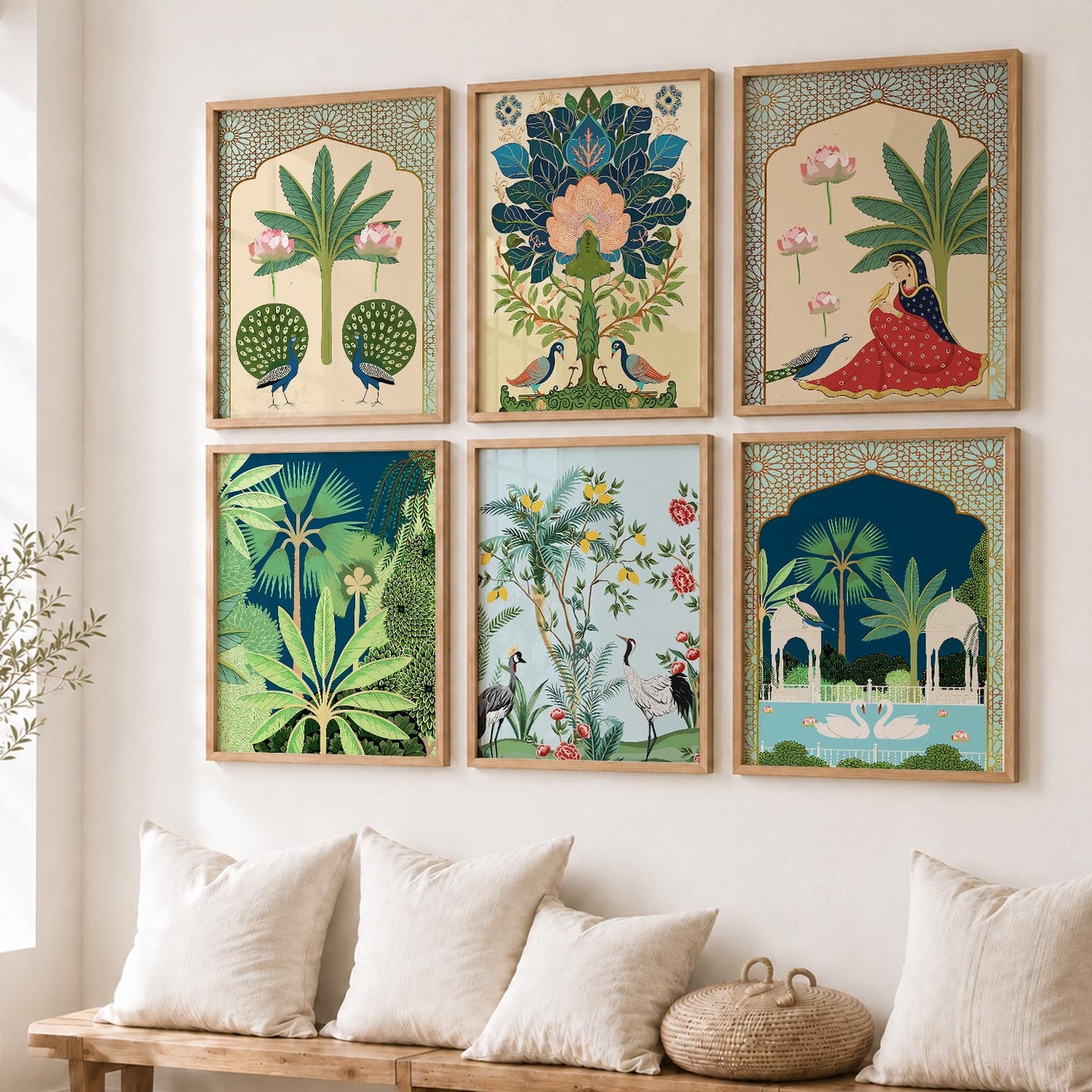 Traditional Indian Pichwai Art Framed Prints for Elegant Home Decor Set of 6
