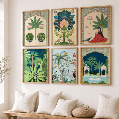 Traditional Indian Pichwai Art Framed Prints for Elegant Home Decor Set of 6