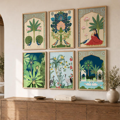 Traditional Indian Pichwai Art Framed Prints for Elegant Home Decor Set of 6