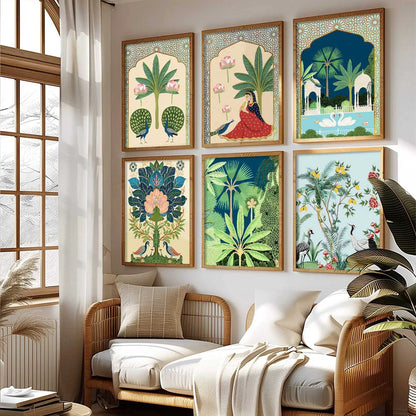Traditional Indian Pichwai Art Framed Prints for Elegant Home Decor Set of 6